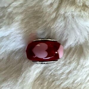 Pandora Red Murano Glass Charm w/ Pink Hearts